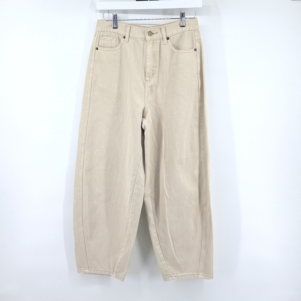 Miou Muse Barrel Jeans High Rise Tapered Small Beige Womens Curved Leg P2891
